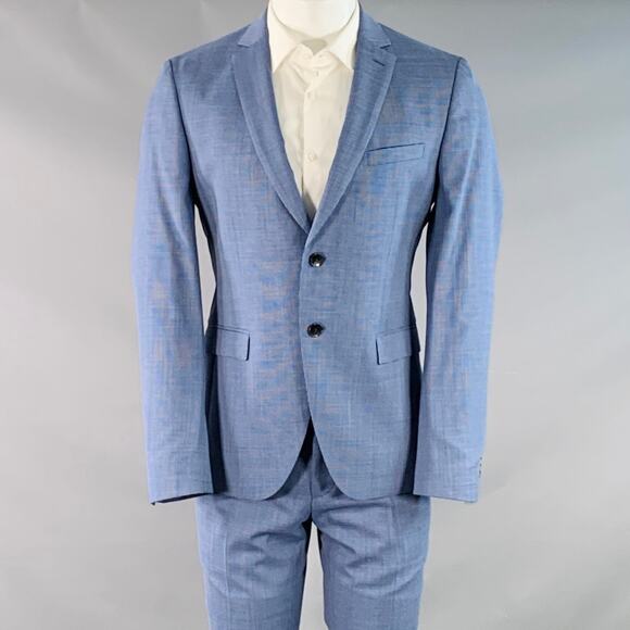 HUGO BOSS Size 40 Blue Houndstooth Virgin Wool Single Breasted Notch Lapel Suit - Picture 1 of 16